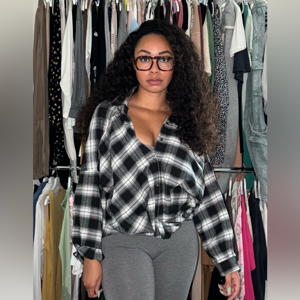 Plaid Black and White Women's Top